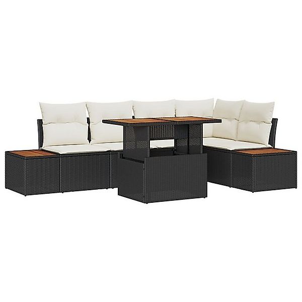 vidaXL Loungesofa 6-tlg. Garten-Essgruppe mit Kissen Schwarz Poly Rattan, 6 günstig online kaufen