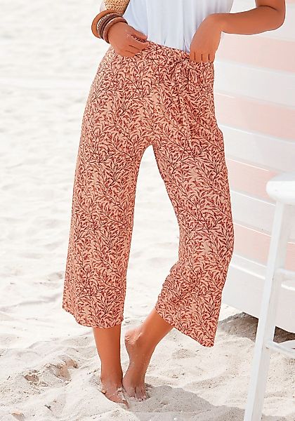 Beachtime Culotte mit Blätterdruck und Bindeband, luftig-leichte Sommerhose günstig online kaufen