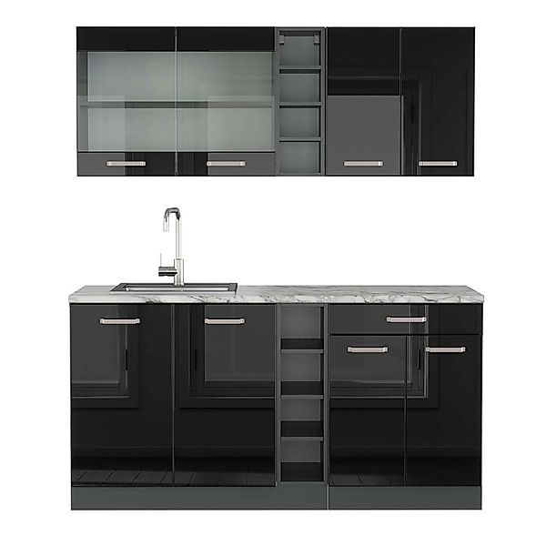 Vicco R-Line Singleküche Schwarz Hochglanz/Anthrazit 160 cm AP Marmor günstig online kaufen