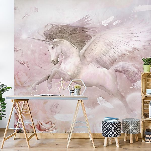 Fototapete Pegasus Einhorn mit Rosen günstig online kaufen