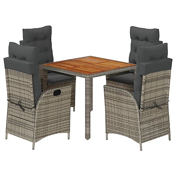 vidaXL 5-Tlg Garten-Essgruppe mit Kissen Grau Poly Rattan 3213104 günstig online kaufen