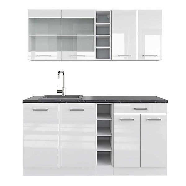 Vicco R-Line Singleküche Weiß Hochglanz/Weiß 160 cm AP Anthrazit günstig online kaufen