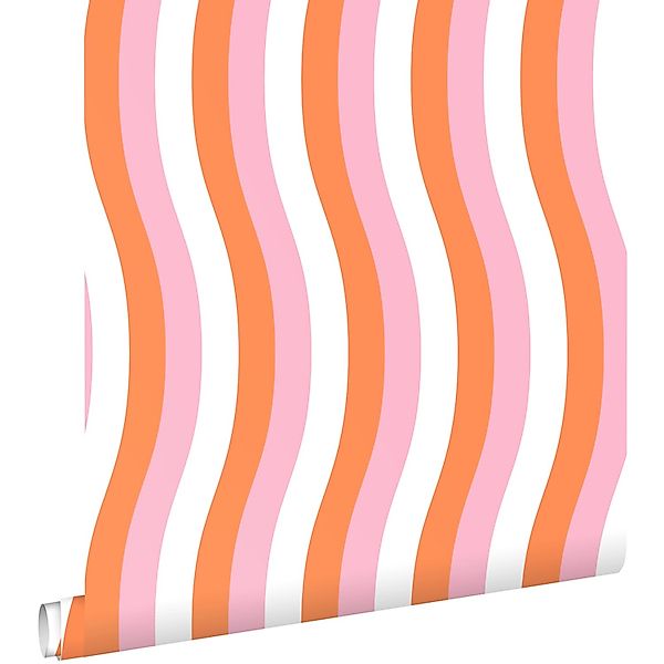 ESTAhome Tapete Wellenförmige Streifen Orange Und Rosa 50 X 900 Cm 131613 günstig online kaufen