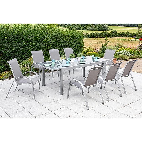 Merxx Amalfi Set 9 -tlg. 8 Stapelsessel Gartentisch 160(220)x90 cm Diamant günstig online kaufen