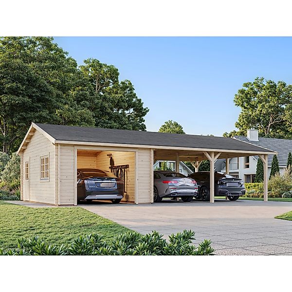 Palmako Garage Roger ohne Tor 956 x 550 cm Lackiert Grau-Weiß FSC® günstig online kaufen