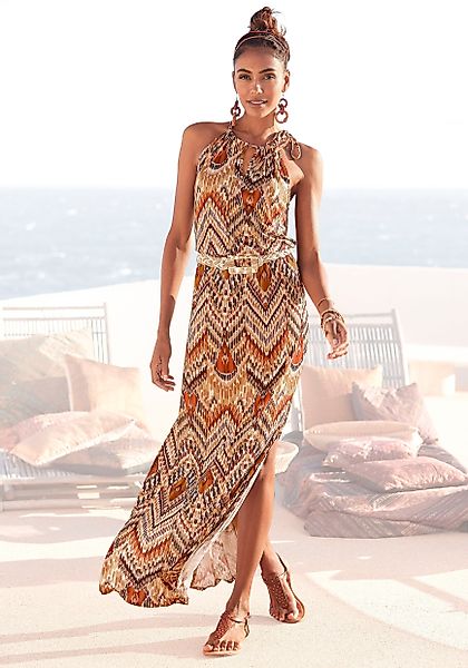 LASCANA Maxikleid, mit modischem Ausschnitt im Ethnoprint, Sommerkleid, Str günstig online kaufen