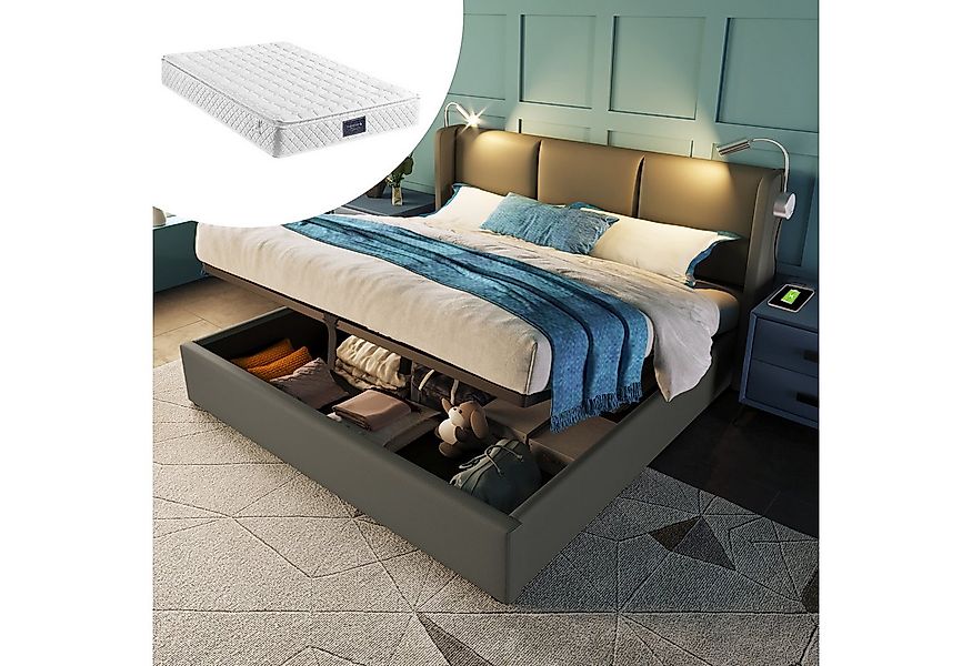 STILVORA Polsterbett 160x200 Doppelbett Bettgestel mit Leselicht, Stauraumb günstig online kaufen