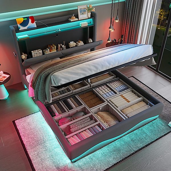 HAUSS SPOLE Polsterbett 160×200 LED-Doppelbett mit günstig online kaufen