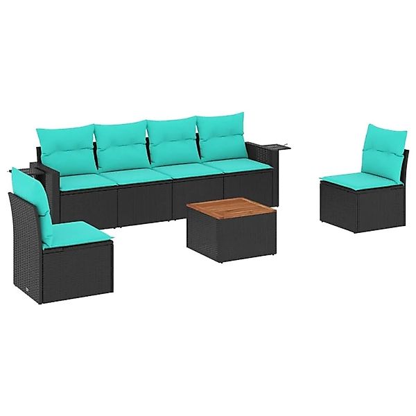 vidaXL 7-Tlg Gartensofa-Set mit Kissen Schwarzes Polyrattan 3224510 günstig online kaufen