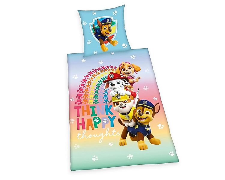 JACK Kinderbettwäsche 135x200cm Paw Patrol Hunde Regenbogen Streifen Herdin günstig online kaufen