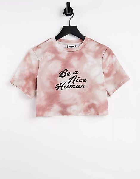 Noisy May – T-Shirt mit kurzem Schnitt und Batikmuster in Pfirsich-Mehrfarb günstig online kaufen