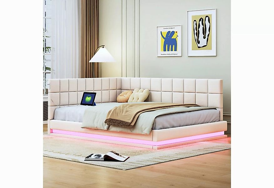 HAUSS SPOLE Schlafsofa 140x200cm mit LED Lichtleiste, USB Steckdose,  Latte günstig online kaufen