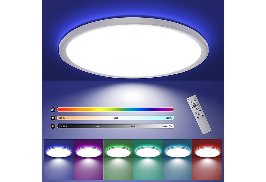 Nettlife LED Deckenleuchte Rund 36W Deckenlampe RGB Hintergrundbeleuchtung, günstig online kaufen