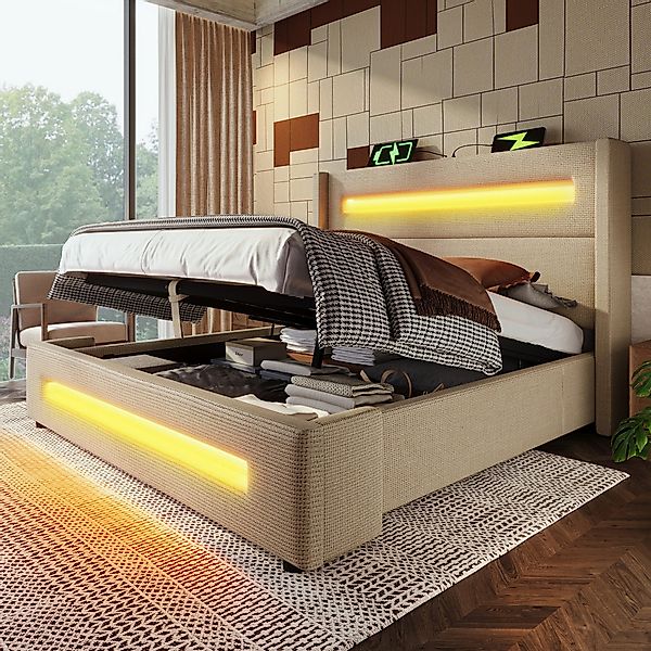 TavilaEcon Boxspringbett Modernes LED-Bett mit Ladestation günstig online kaufen