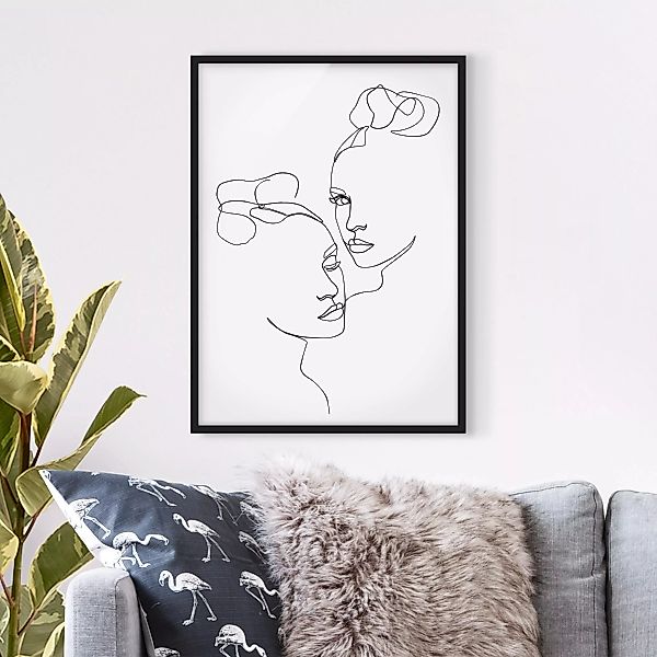 Bild mit Rahmen Schwarz-Weiß - Hochformat Line Art Gesichter Frauen Schwarz günstig online kaufen