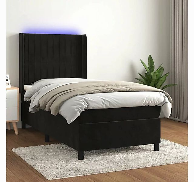 vidaXL Boxspringbett Boxspringbett mit Matratze LED Schwarz 90x190 cm Samt günstig online kaufen