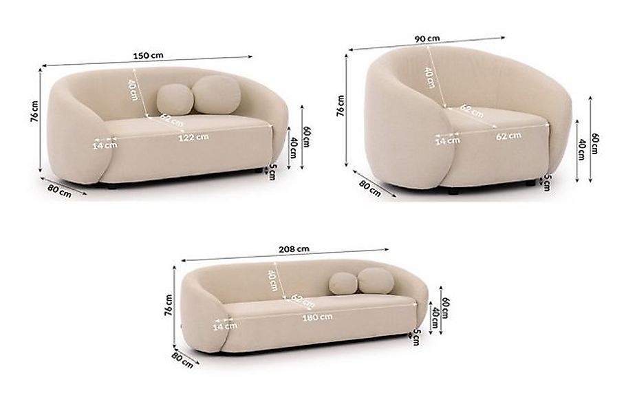 S-Style Möbel Polstergarnitur 3+2+1 Roundi, Bouclé, Luxus & Moderne Kollekt günstig online kaufen