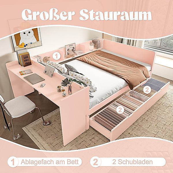 OKWISH Kinderbett mit Schreibtisch, Jugendbett Daybett günstig online kaufen