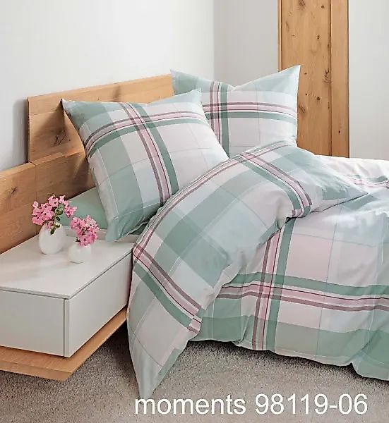 Janine Janine Mako-Satin Bettwäsche moments 98119 grün rosa Größe:  200x200 günstig online kaufen