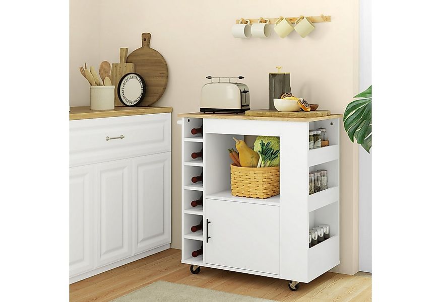 HOMCOM Küchenwagen Küchenwagen mit Schrank, Arbeitsplatte, Ablagen, Weinreg günstig online kaufen