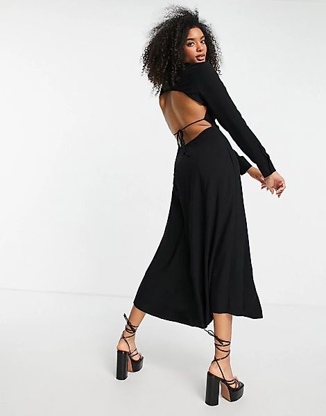 ASOS DESIGN – Midihemdkleid in Schwarz mit Zierausschnitt hinten günstig online kaufen