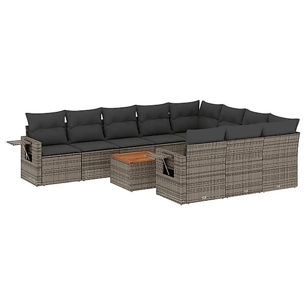 vidaXL 11-Tlg Garten-Sofagarnitur mit Kissen Grau Poly Rattan 3224744 günstig online kaufen