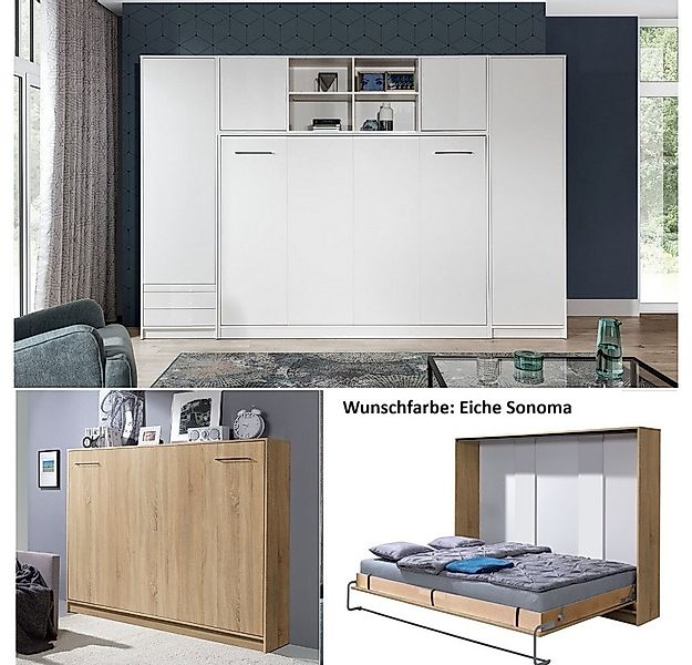 QMM TraumMöbel Schrankbett Wandbett HB 140x200 mit 2 Schränken & Aufsatz (M günstig online kaufen