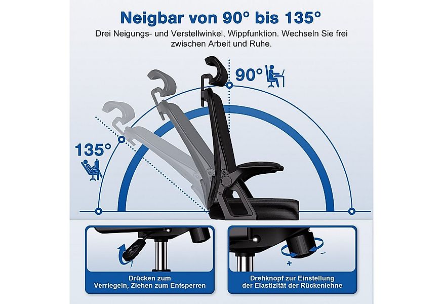 Adormii Bürostuhl Ergonomischer Bürostuhl mit klappbaren Armlehnen und Rück günstig online kaufen