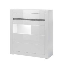 Wohnzimmer Highboard in Hochglanz Weiß und Beton Grau 100 cm breit günstig online kaufen