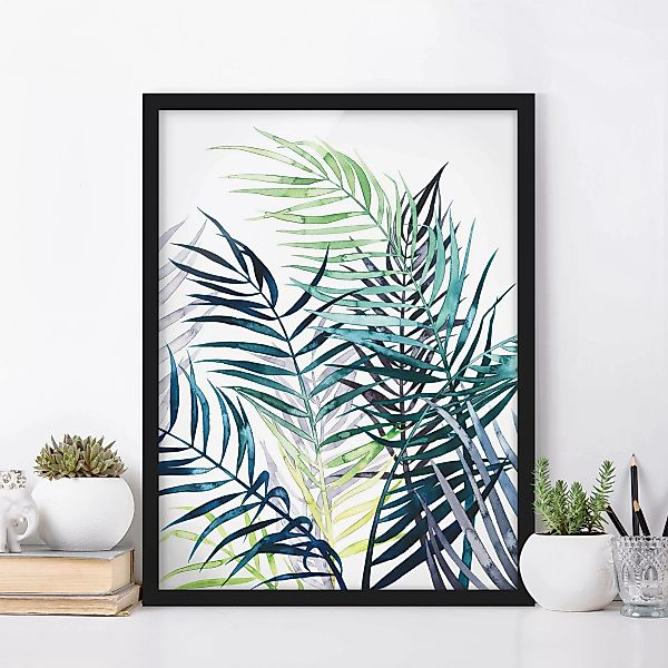 Bild mit Rahmen Blumen - Hochformat Exotisches Blattwerk - Palme günstig online kaufen