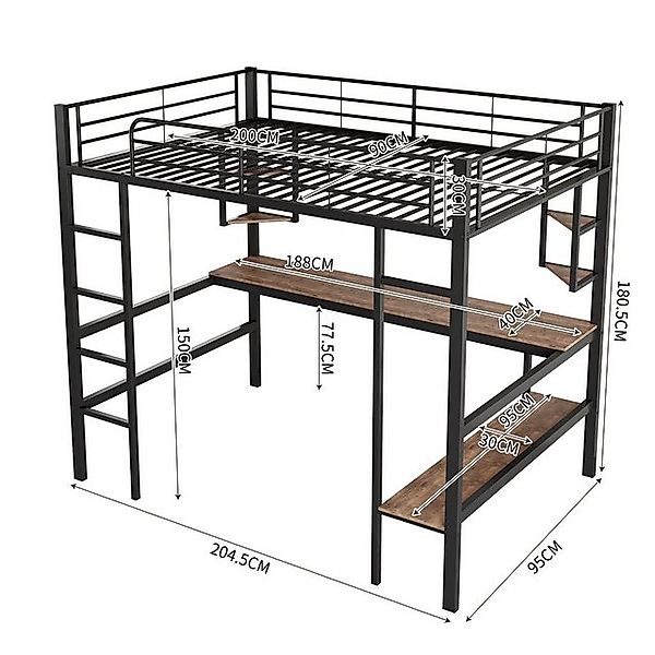 HAUSS SPOLE Hochbett 90x200cm mit Schreibtisch, 4 Regalen und einem Bücherr günstig online kaufen