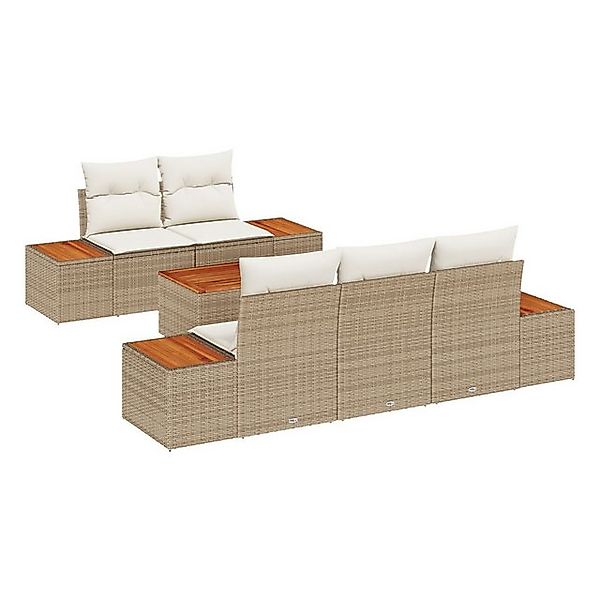 vidaXL Loungesofa 6-teiliges Garten Sofa Set mit Kissen Beige Poly Rattan, günstig online kaufen