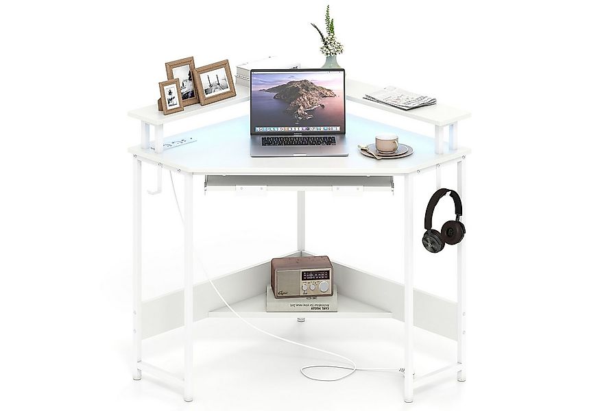 COSTWAY Eckschreibtisch, mit LED, Ladestation, Tastaturablage & Monitorstän günstig online kaufen
