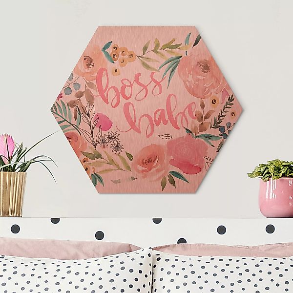 Hexagon-Alu-Dibond Bild Rosa Blüten - Boss Babe günstig online kaufen