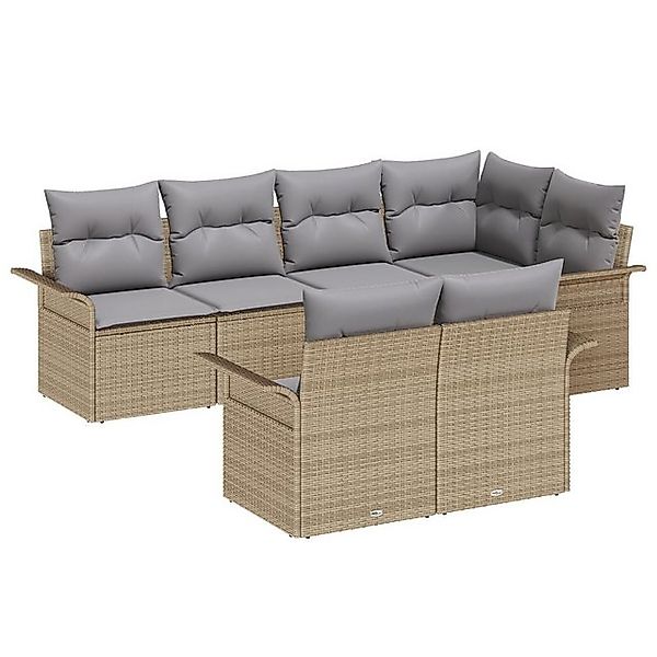 vidaXL Loungesofa 7-teiliges Garten-Sofa-Set mit Kissen Beige Poly-Rattan, günstig online kaufen