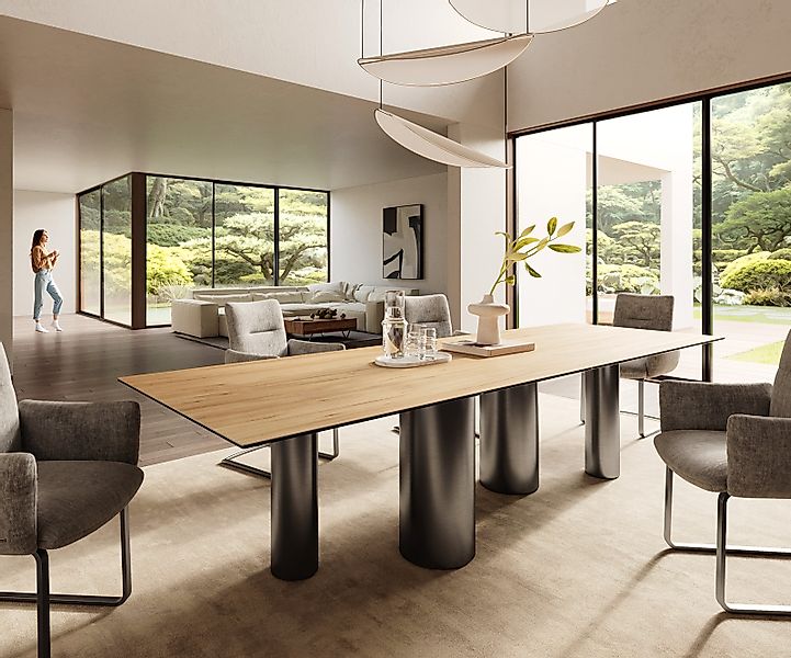 Esstisch Edge 300x100 Keramik Laminam® Sabbia Eichefarbig Pilier Edelstahl günstig online kaufen