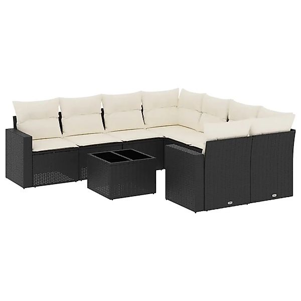 vidaXL 9-Tlg Garten-Sofagarnitur mit Kissen Schwarz Poly Rattan 3251093 günstig online kaufen