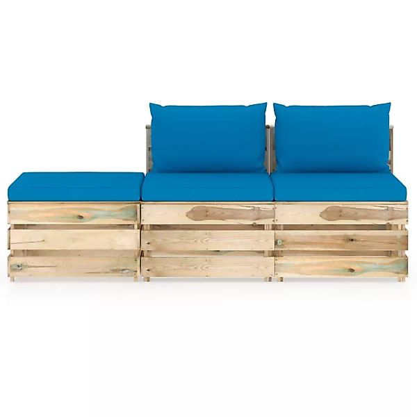 3-tlg. Garten-lounge-set Mit Kissen Grün Imprägniertes Holz günstig online kaufen