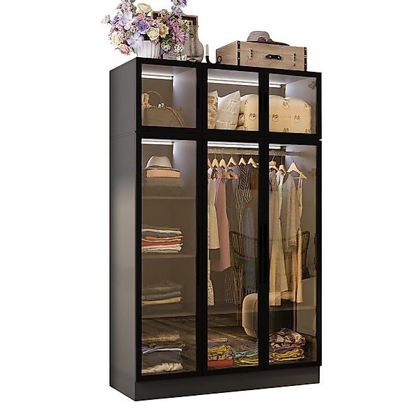 FUFU&GAGA Kleiderschrank mit Glastüren und Beleuchtung 190 cm günstig online kaufen