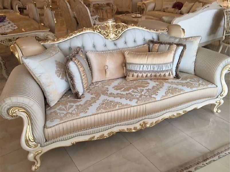 Casa Padrino Sofa Luxus Barock Sofa Hellblau / Weiß / Gold - Prunkvolles Wo günstig online kaufen