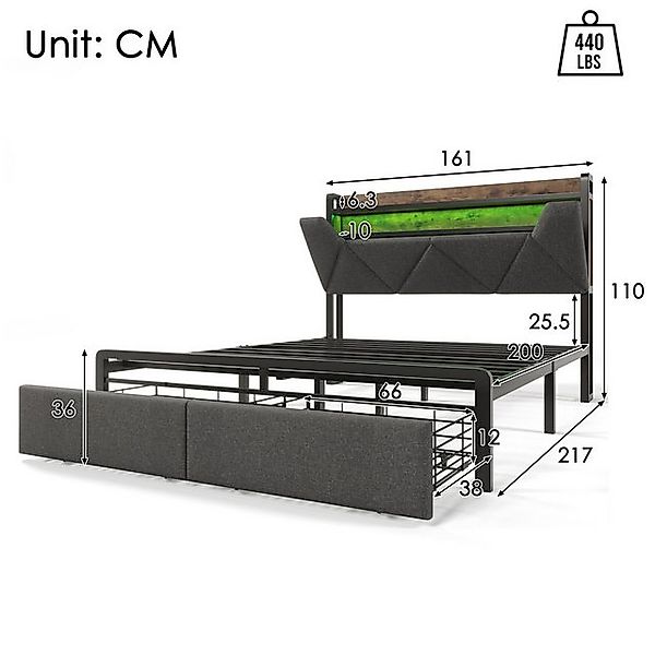 STILVORA Polsterbett 160×200 Bettgestell Stauraumbett mit LED,Jugendbett mi günstig online kaufen