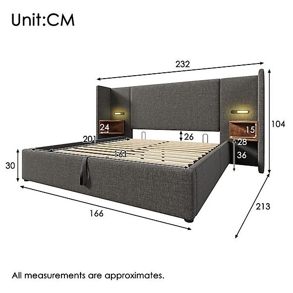 Ulife Polsterbett Doppelbett Stauraumbett Hydraulisches Funktionsbett mit N günstig online kaufen
