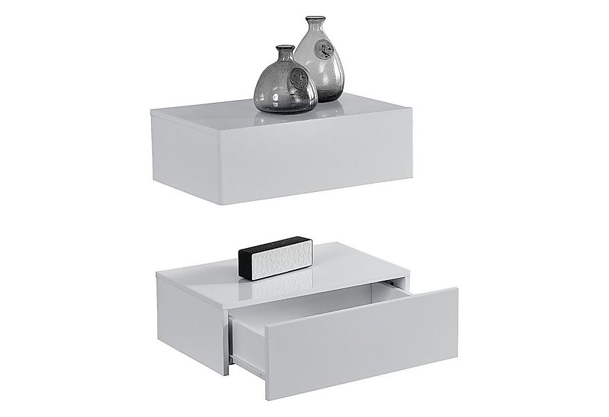 en.casa Nachtschrank »Oslo« in 2er Set mit Schublade 46x30x15cm Weiß Hochgl günstig online kaufen