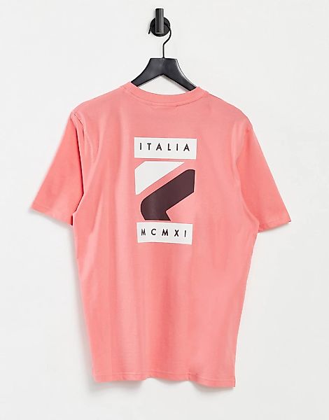 Fila – Quartz – T-Shirt in Rosa mit Box-Logo und Print am Rücken-Rot günstig online kaufen
