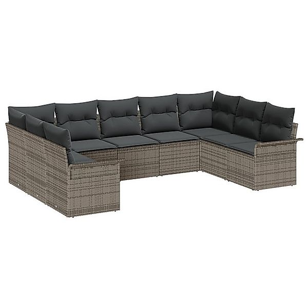 vidaXL Loungesofa 9-tlg. Garten-Sofagarnitur mit Kissen Grau Poly Rattan, 9 günstig online kaufen