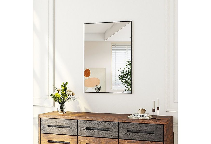 Hopibath Wandspiegel klein 40x60 eckig Schwarz mit Alurahmen (Flurspiegel B günstig online kaufen