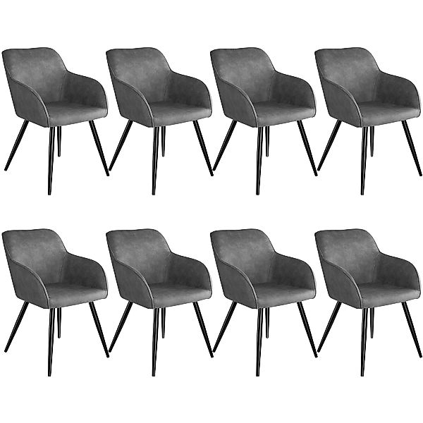 8er Set Stuhl Marilyn Stoff, schwarze Stuhlbeine - grau/schwarz günstig online kaufen