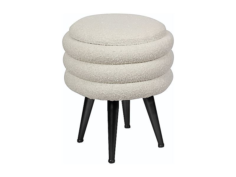 Niedriger Hocker mit Stauraum - Bouclé-Stoff & schwarzes Metall - Cremefarb günstig online kaufen