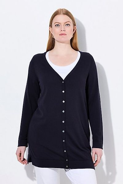 Ulla Popken Strickjacke Long-Strickjacke V-Ausschnitt Langarm Pima Cotton günstig online kaufen