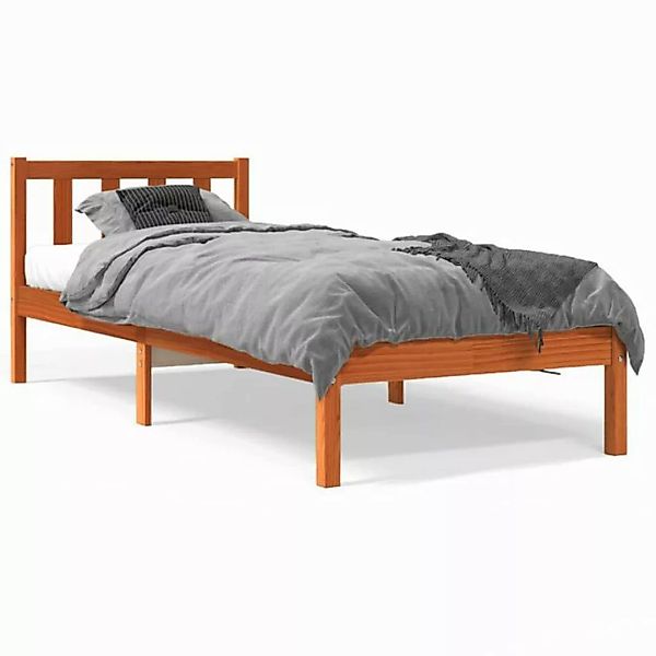 vidaXL Bettgestell Massivholzbett Wachsbraun 90x200 cm Kiefer Bett Bettgest günstig online kaufen